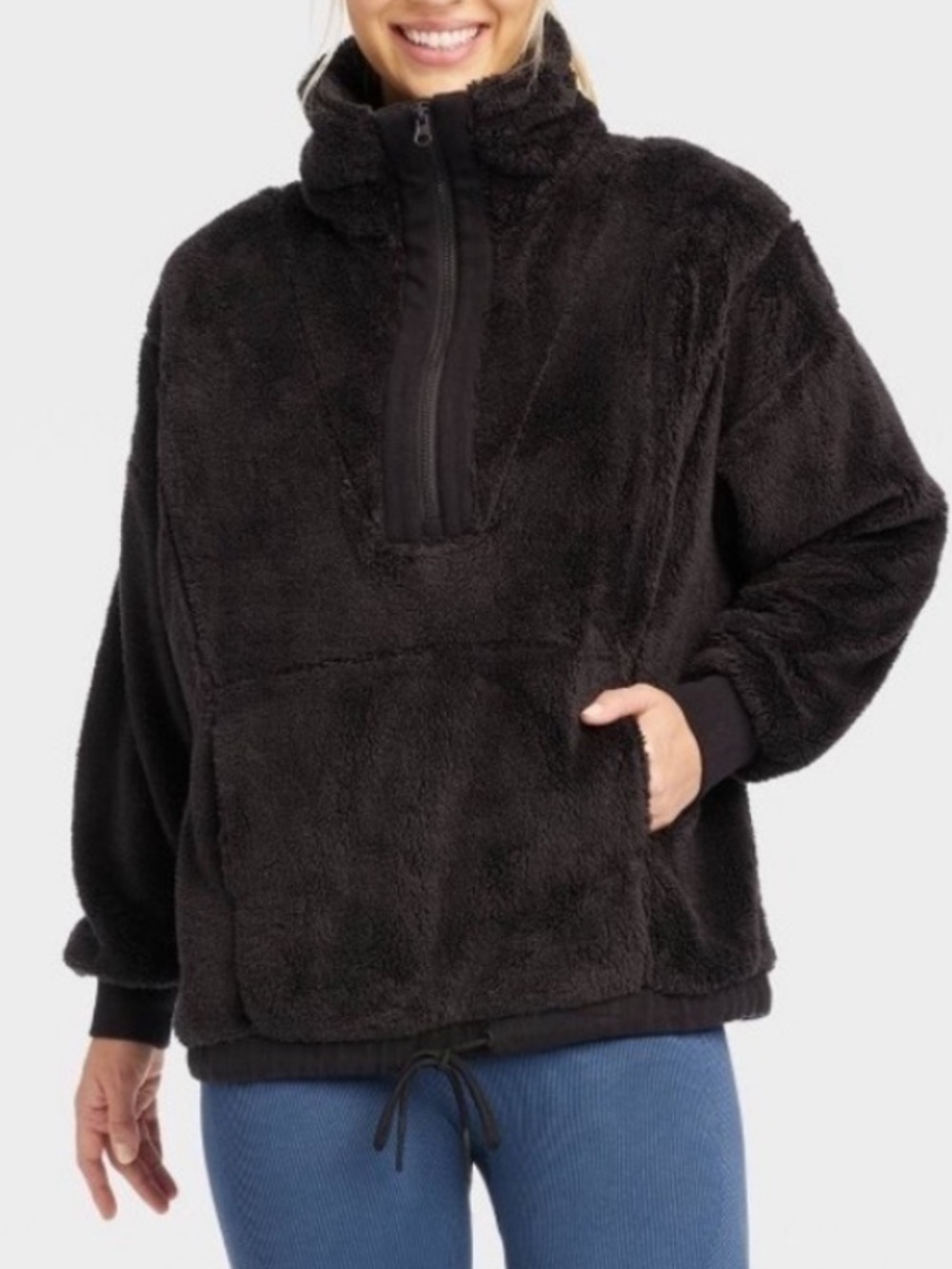 Joy Lab Black High Pile Fleece Pullover Half Zip Jacket | M